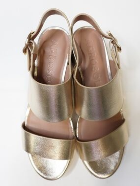 NEW Areosoles Gold Metallic Leather, Camera Platform Sandal